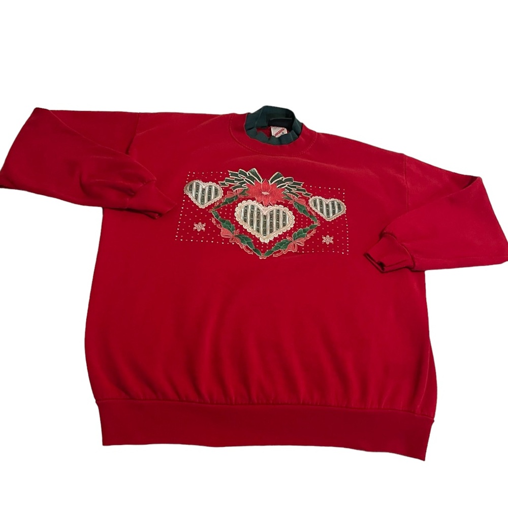 Vintage Jerzees Sweater Women XL Red Pullover Sweatshirt Crew Neck 90s Hearts